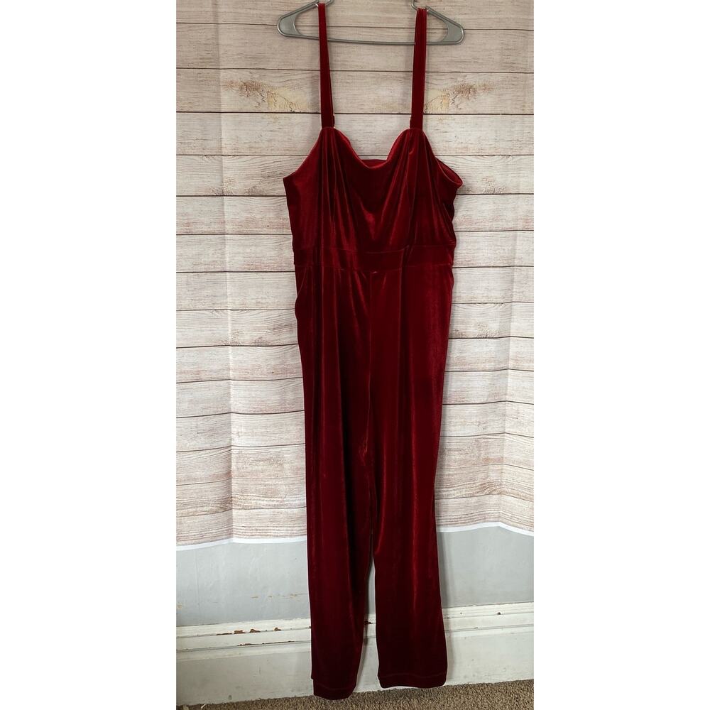 Forever 21 Wine Red Velour Jumpsuit Overall Jumper Size 3X Plus NWT LONG Tall